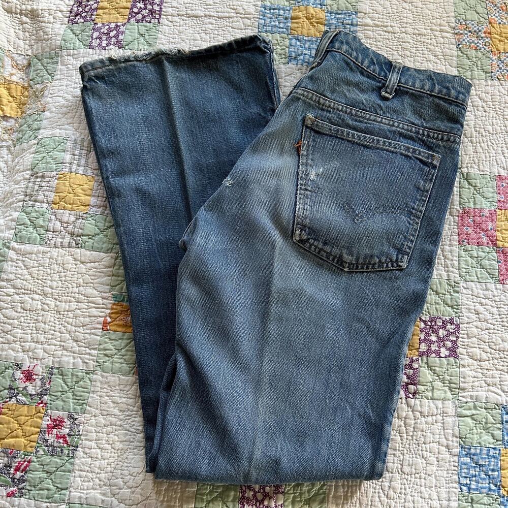 Vintage 70s Levi's 646 Orange Tab Distressed Super Flare Bell Bottom Jeans USA